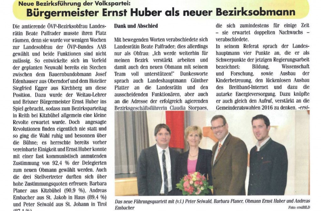 Bürgermeister Ernst Huber als neuer Bezirksobmann