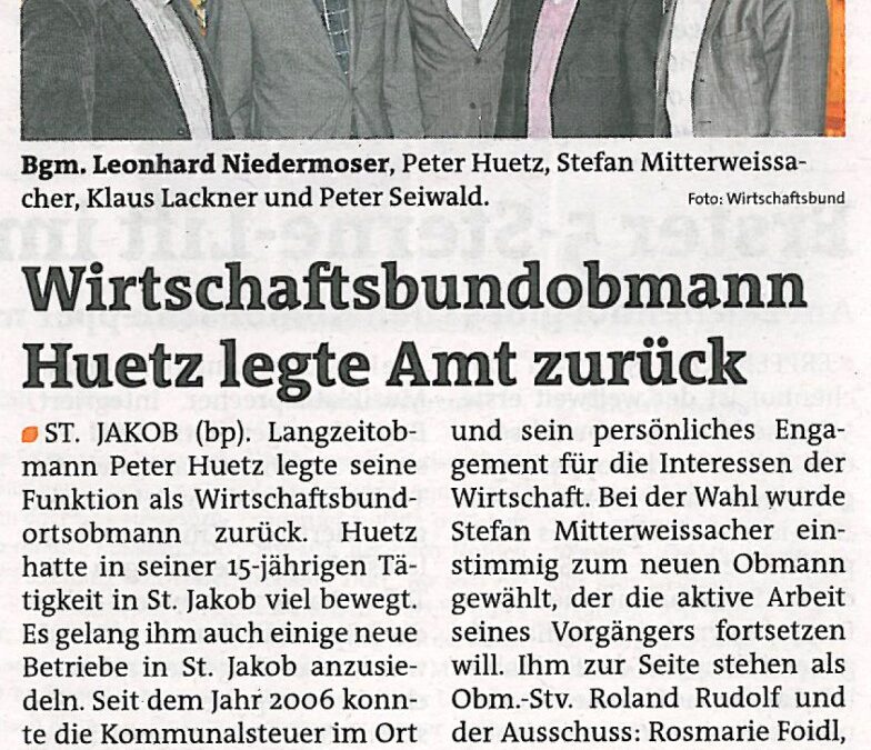 Wirtschaftsbund-Obmann Huetz legte Amt zurück