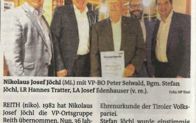 Nikolaus Josef Jöchl: VP-Obmannschaft übergeben