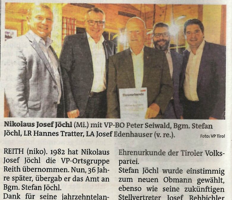 Nikolaus Josef Jöchl: VP-Obmannschaft übergeben