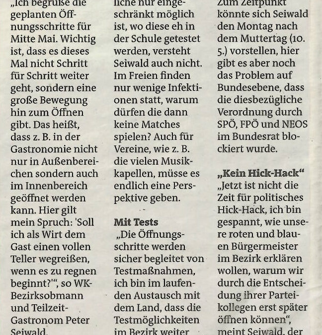 Seiwald: „Begrüße Öffnungsschritte“