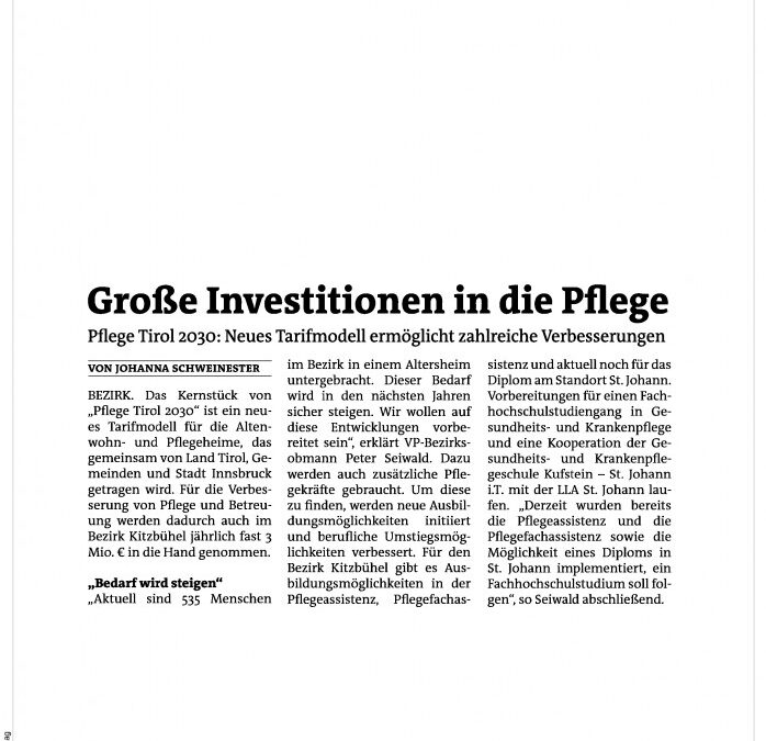 Große Investitionen in die Pflege