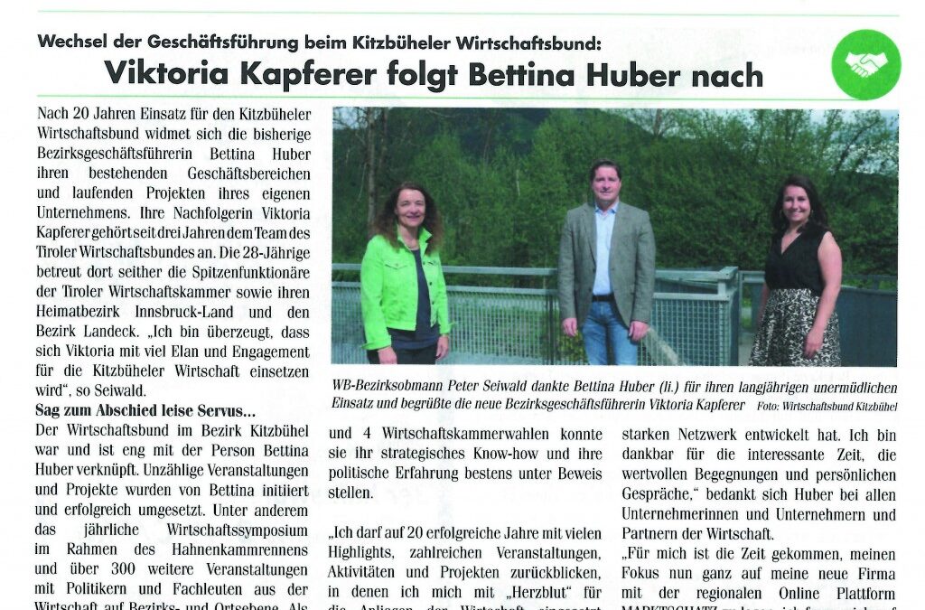 Viktoria Kapferer folgt Bettina Huber nach