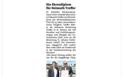 Ein Ehrendiplom für Helmuth Treffer