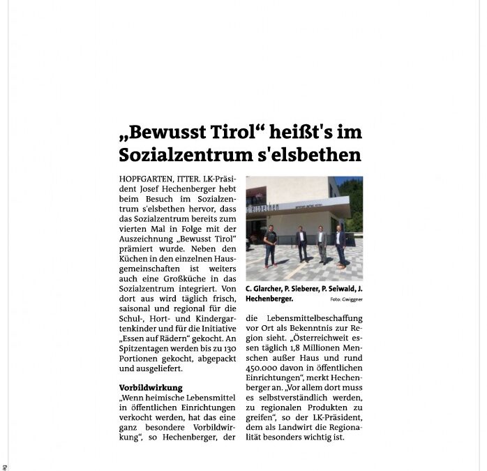 „Bewusst Tirol“ heißt´s im Sozialzentrum s´elsbethen