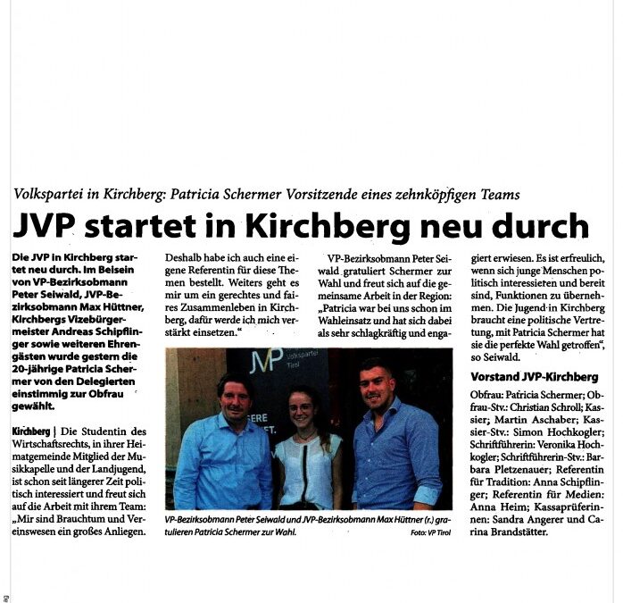 JVP startet in Kirchberg neu durch
