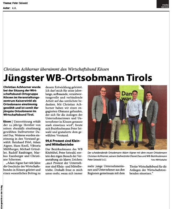 Jüngster WB-Ortsobmann Tirols