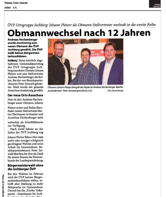Obmannwechsel nach 12 Jahren