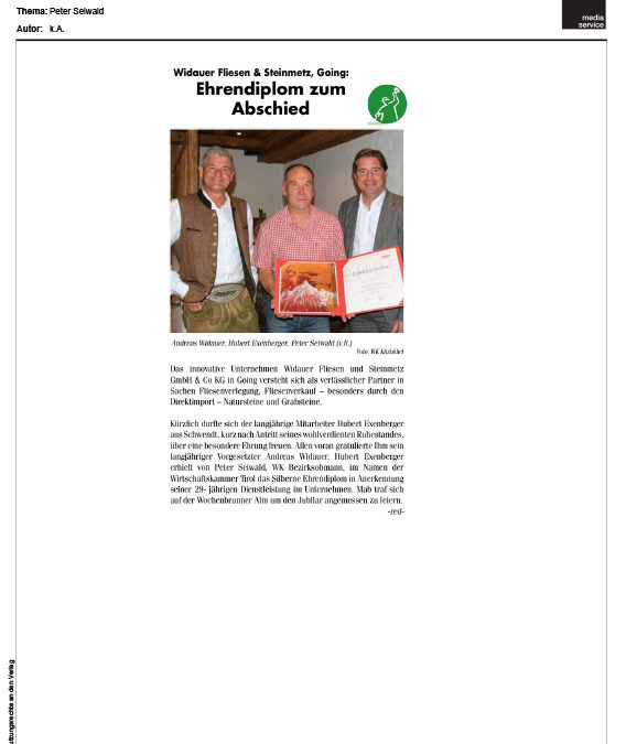 Ehrendiplom zum Abschied