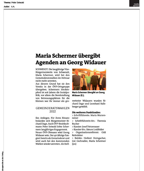 Maria Schermer übergibt Agenden an Georg Widauer