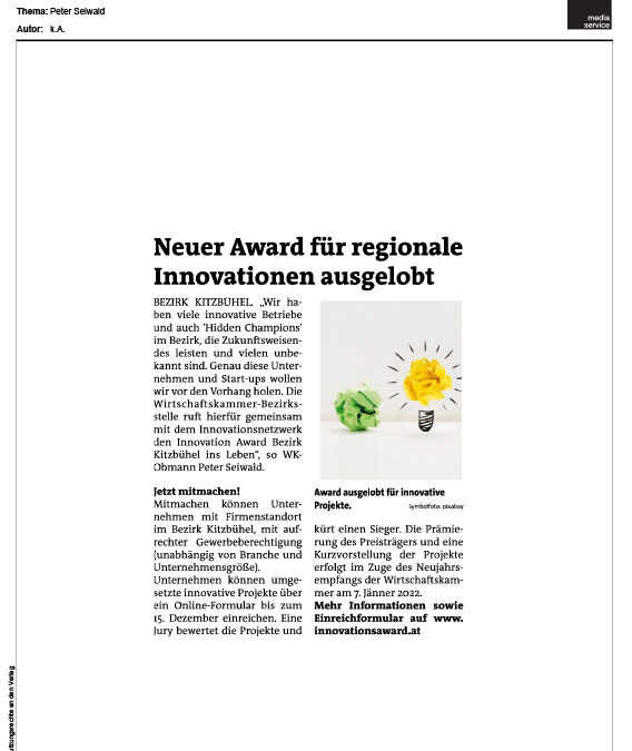 Neuer Award für regionale Innovationen ausgelobt