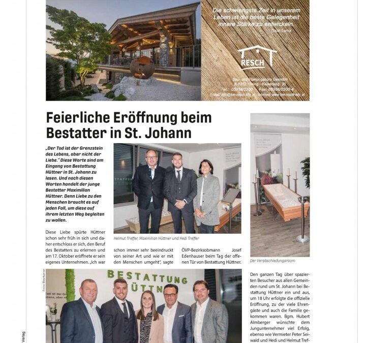Feierliche Eröffnung beim Bestatter in St. Johann