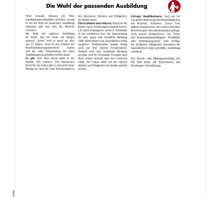 Die Wahl der passenden Ausbildung