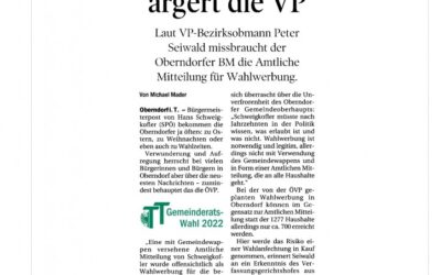 Post vom Bürgermeister ärgert die VP