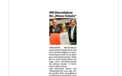 WK-Ehrendiplom für „Wieser Schuhe“