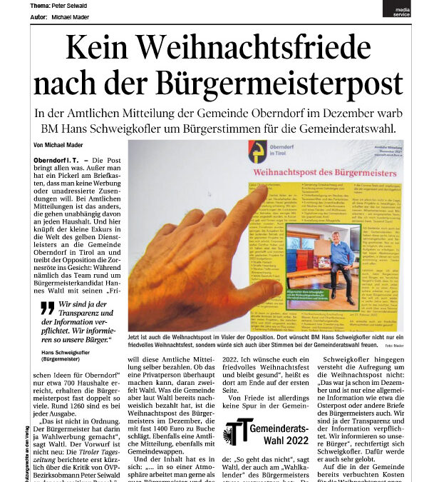 Kein Weihnachtsfriede nach der Bürgermeisterpost