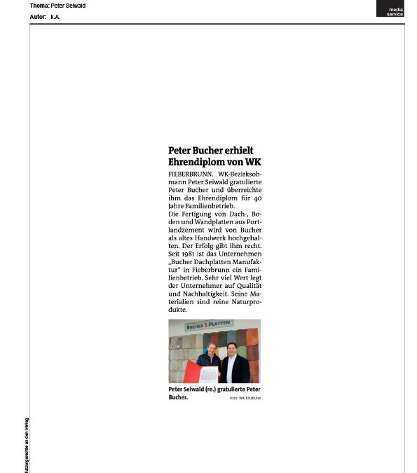 Peter Bucher erhielt Ehrendiplom von WK