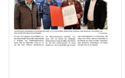 Ehrendiplom für Autohaus Winkler „50 Jahre Familienbetrieb“