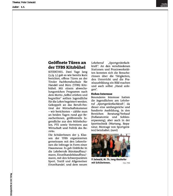 Geöffnete Türen an der TFBS Kitzbühel