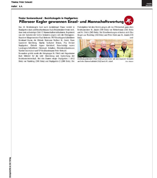 Pillerseer Kegler gewannen Einzel- und Mannschaftswertung