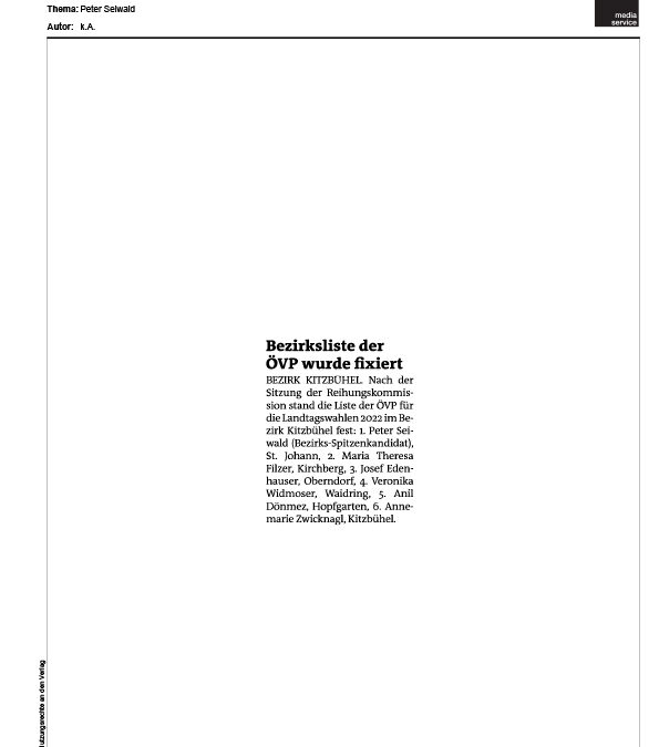 Bezirksliste der ÖVP wurde fixiert