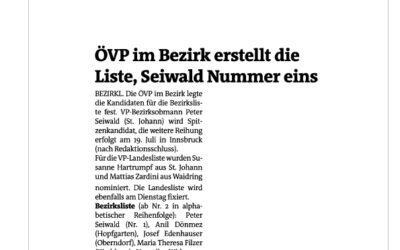 ÖVP im Bezirk erstellt die Liste, Seiwald Nummer eins