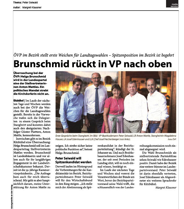 Brunschmid rückt in VP nach oben