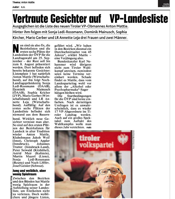 Vertraute Gesichter auf VP-Landesliste