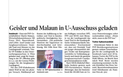 Geisler und Malaun in U-Ausschuss geladen