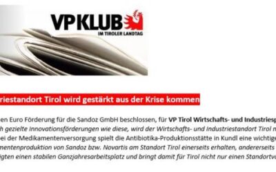 VP LA Seiwald: Wirtschafts- und Industriestandort Tirol wird gestärkt aus der Krise kommen