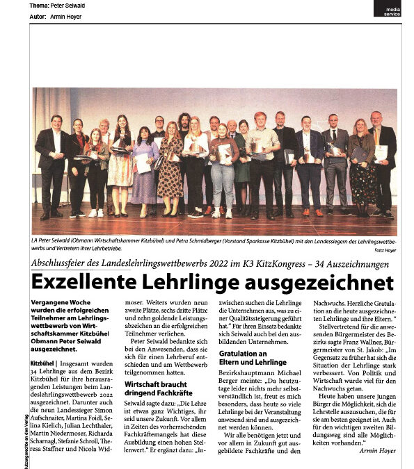 Exzellente Lehrlinge ausgezeichnet