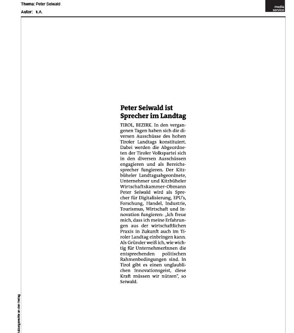 Peter Seiwald ist Sprecher im Landtag