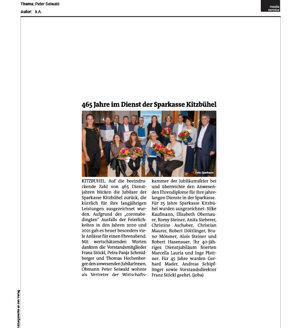 465 Jahre im Dienst der Sparkasse Kitzbühel