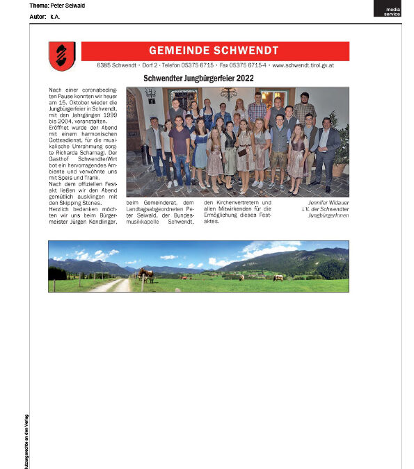 Schwendter Jungbürgerfeier 2022