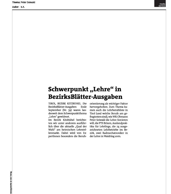 Schwerpunkt „Lehre“ in BezirksBlätter-Ausgaben