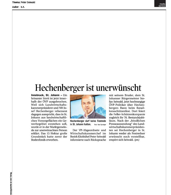 Hechenberger ist unerwünscht
