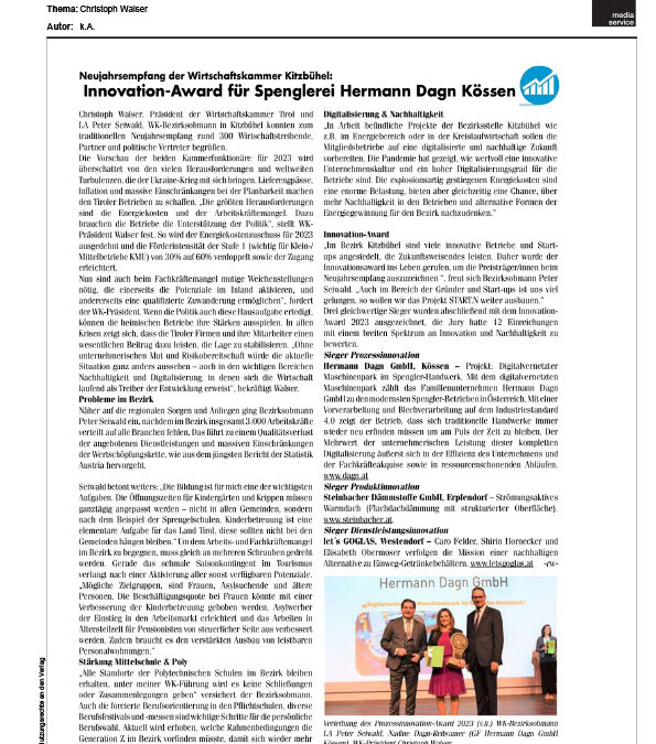 Innovation-Award für Spenglerei Hermann Dagn Kössen
