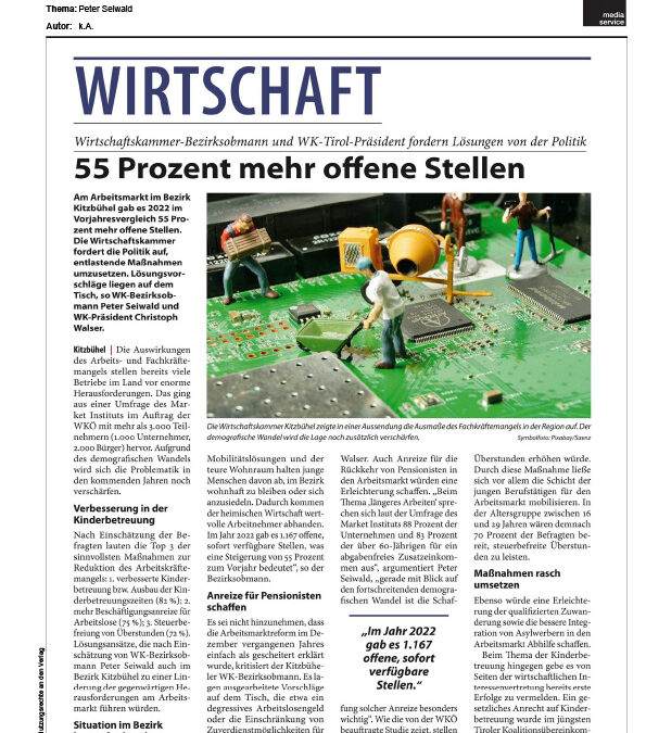 55 Prozent mehr offene Stellen