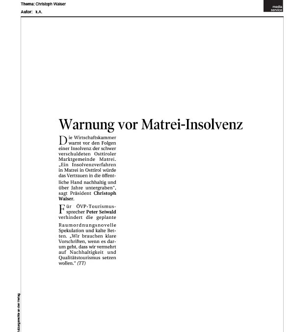 Warnung vor Matrei-Insolvenz