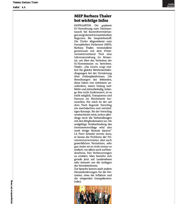 MEP Barbara Thaler bot wichtige Infos