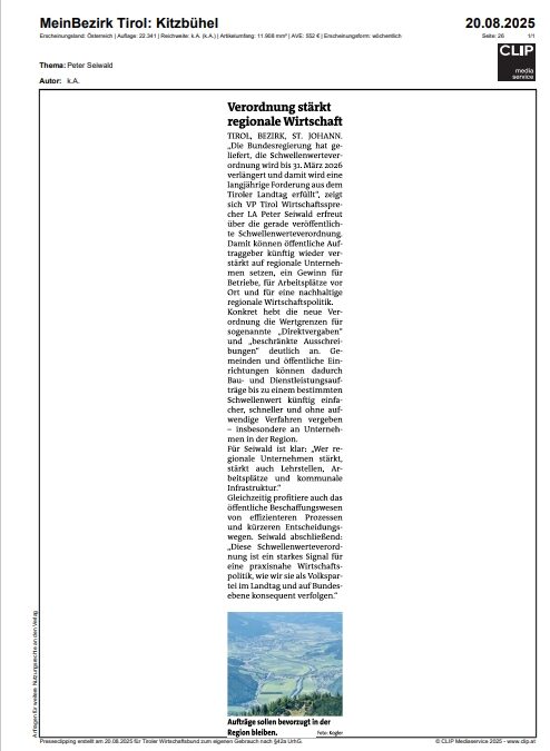 Verordnung stärkt regionale Wirtschaft
