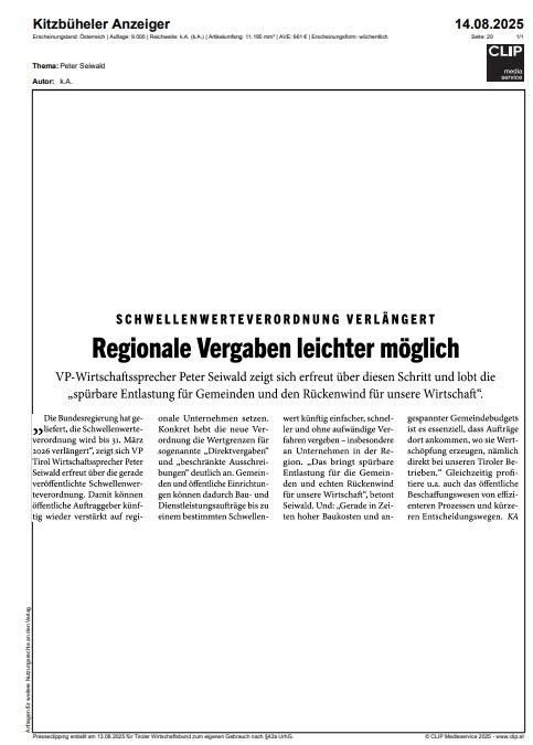 Regionale Vergaben leichter möglich
